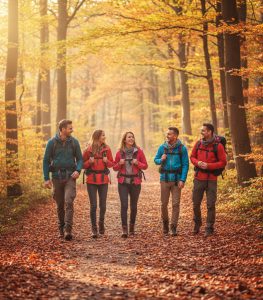 Seminarhauspartner.Blog - Gruppenaktivitäten im Herbst - Gruppe beim Spaziergang im Herbstwald