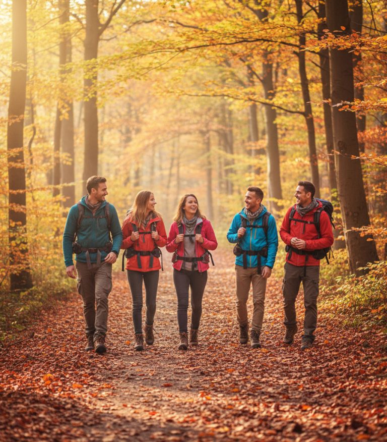 Seminarhauspartner.Blog - Gruppenaktivitäten im Herbst - Gruppe beim Spaziergang im Herbstwald