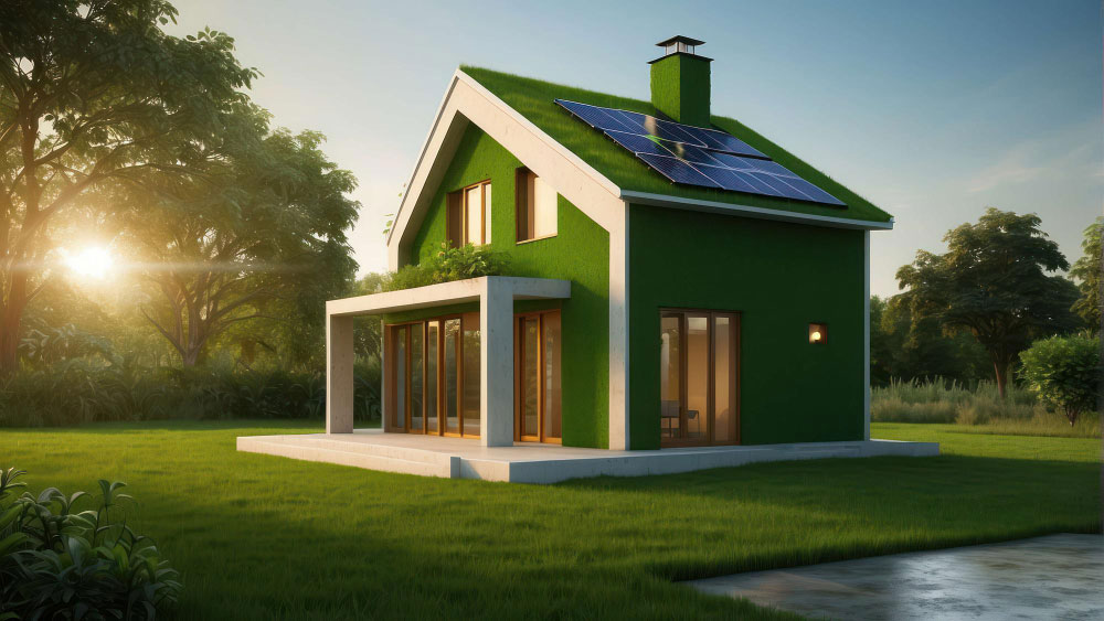 Seminarhauspartner.Blog - Sinkende Energiepreise - Haus im Grünen mit Solarpanelen