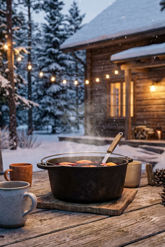 Gruppe von Erwachsenen gestaltet gemeinsam Winterkränze an einem Holztisch in einem gemütlichen Seminarhaus