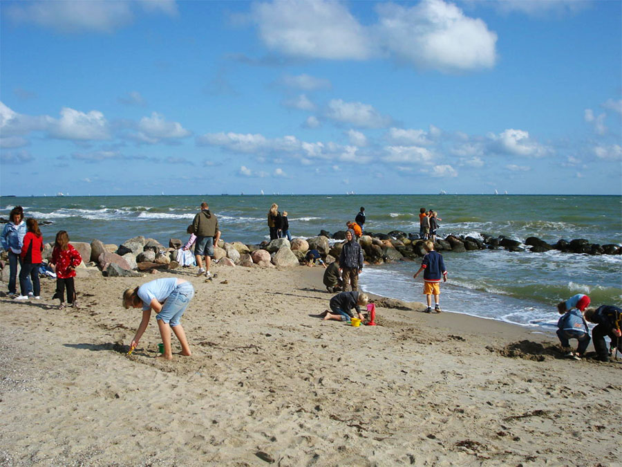 Ferienanlage Schönhagen - Kinder beim Muschelsuchen am Strand