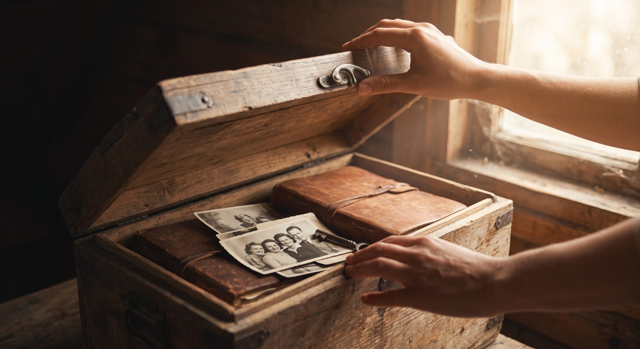 SeminarhausPartner.Blog - Storytelling für Gastgeber: Eine alte verstaubte Truhe mit alten aufgeschriebenen Geschichten vom Haus.